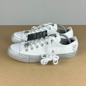 Converse Miley Cyrus Silver Glitter All Star Sneakers Womens 9 White Low Top